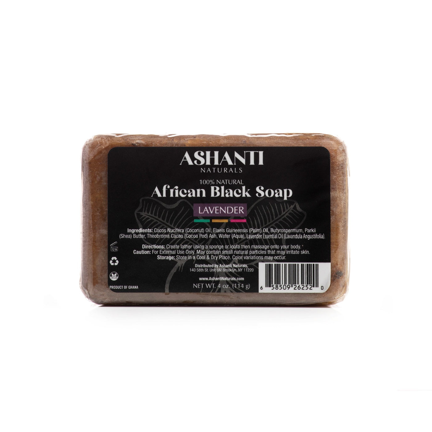 ASHANTI - AFRICAN BLACK SOAP BAR - 4 OZ- LAVENDER - Back2Africa