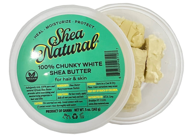 SHEA NATURAL- 100% CHUNKY WHITE AFRICAN SHEA BUTTER 5 oz