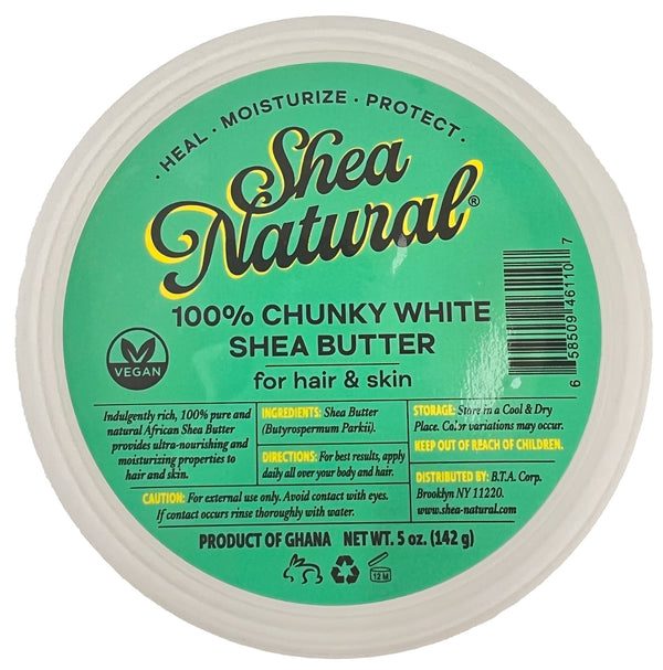 SHEA NATURAL- 100% CHUNKY WHITE AFRICAN SHEA BUTTER 5 oz