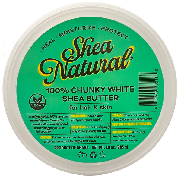 SHEA NATURAL - 100% CHUNKY WHITE AFRICAN SHEA BUTTER 10 oz