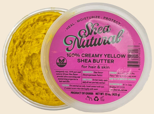 SHEA NATURAL - 100% CREAMY YELLOW AFRICAN SHEA BUTTER 15 oz