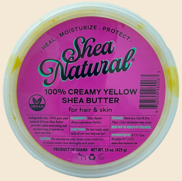 SHEA NATURAL - 100% CREAMY YELLOW AFRICAN SHEA BUTTER 15 oz