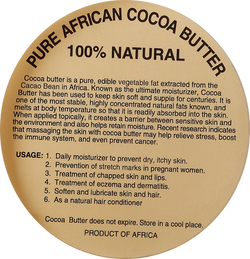 100% PURE NATURAL AFRICAN COCOA BUTTER LABELS